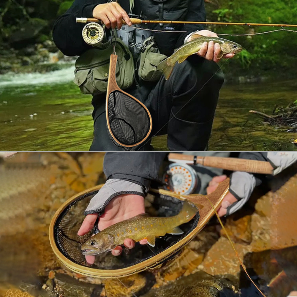 Amazon | PRO FISHING ランディングネット 小さい 木製 曲柄 渓流（s